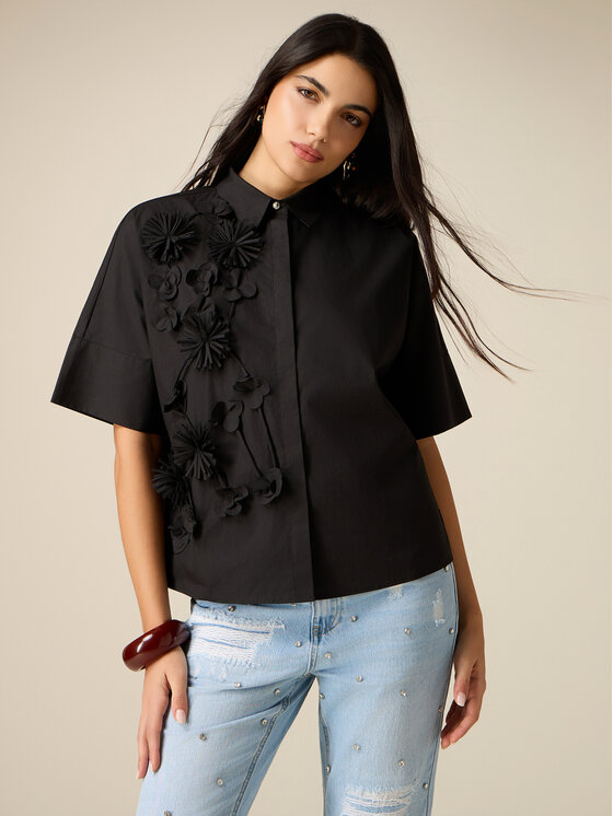Oltre Oltre Koszula 5048J000873N033 Czarny Boxy Fit