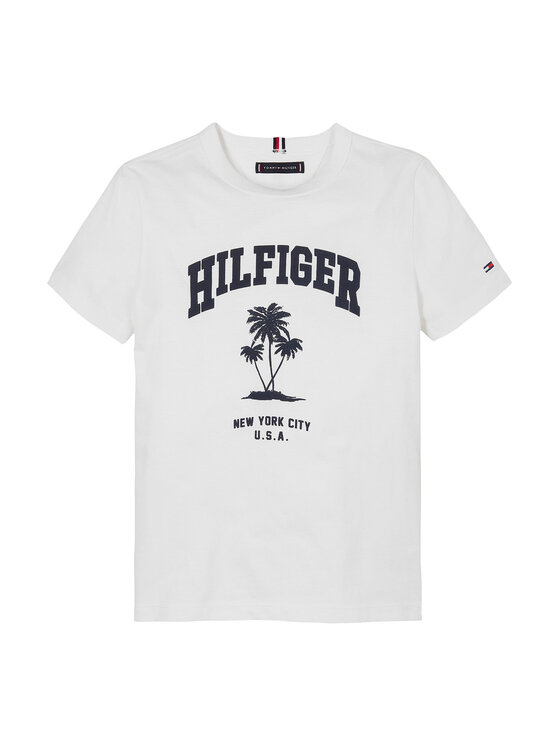 Tommy Hilfiger Tommy Hilfiger Tricou Palm Print KB0KB09649 D Alb Regular Fit