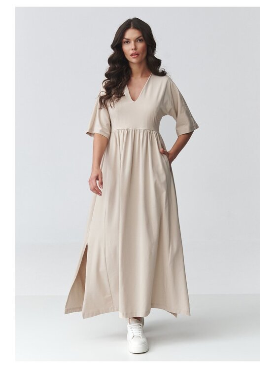 Makadamia Makadamia Sukienka codzienna M933 Beżowy Loose Fit