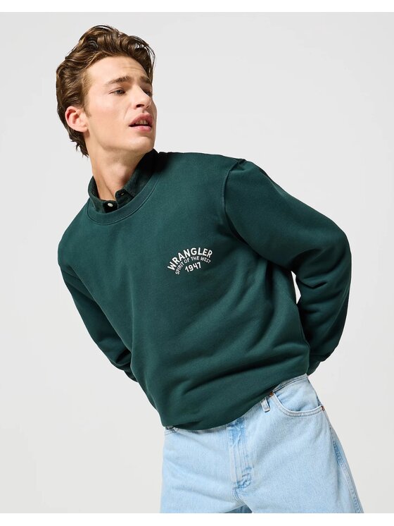 Wrangler Wrangler Bluza Crewneck Sweatshirt Zielony Regular Fit