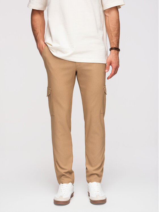 Ombre Ombre Spodnie materiałowe P1515 Brązowy Regular Fit