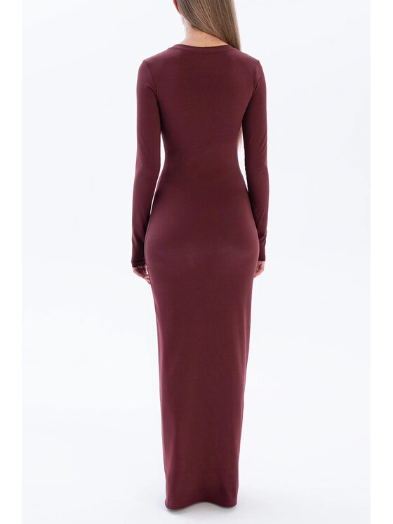 Nudyess Nudyess Sukienka dzianinowa Shape Maxi z gładkiej bawełny Bordowy Regular Fit