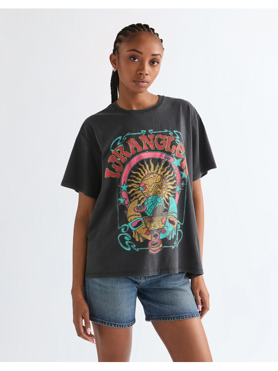 Wrangler Wrangler T-Shirt GIRLFRIEND TEE Czarny Relaxed Fit