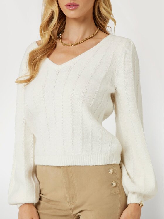 Guess Guess Sweter LS VN MADELINE TEXTURE Biały Classic Fit