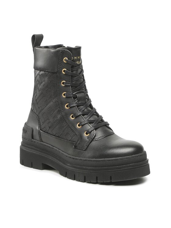 Tommy Hilfiger Tommy Hilfiger Ορειβατικά παπούτσια Lace Up Zip Boot Monogram FW0FW06849 Μαύρο