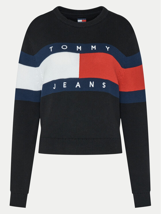 Tommy Jeans Džemperis Center Flag DW0DW19335 Melns Regular Fit