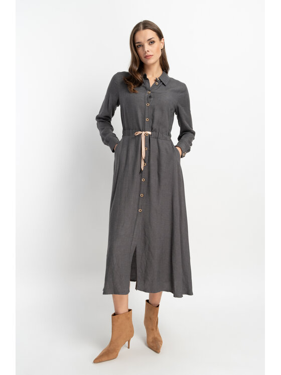 CLICK CLICK Sukienka koszulowa 60-6045 Szary Classic Fit