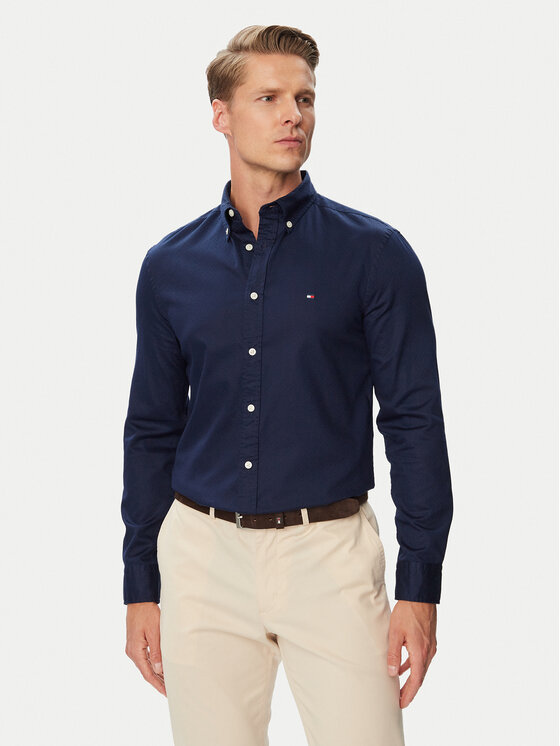 Tommy Hilfiger Tommy Hilfiger Koszula Flex Dobby MW0MW44570 Granatowy Slim Fit