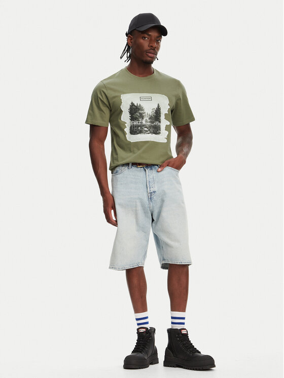 Hunter Hunter Tričko Duart Graphic HARM0033251 Kaki Regular Fit