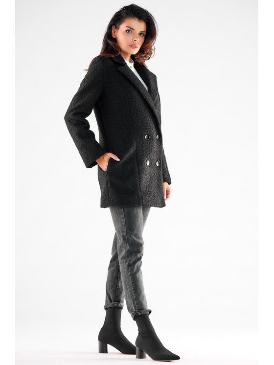 Awama Awama Płaszcz A546 Czarny Basic Fit
