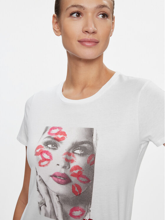 Guess Guess Tričko Lipstick Kisses W4RI20 K9RM1 Biela Regular Fit