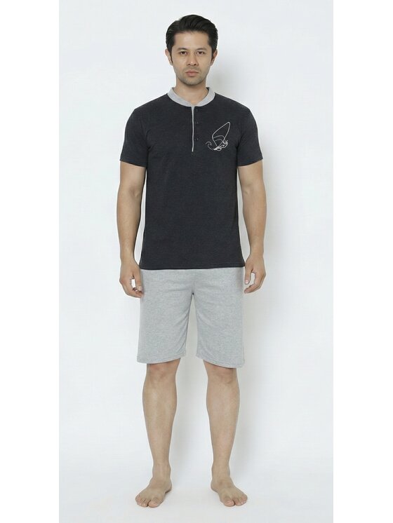MyStars MyStars Komplet piżam Na prezent pod choinkę mikołaj 130383 Szary Regular Fit