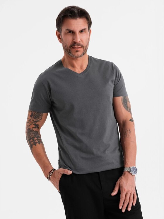 Ombre Ombre T-Shirt OM-TSBS-0237 Szary Regular Fit