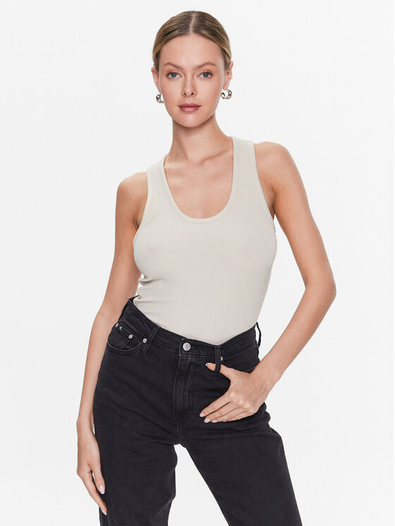 Calvin Klein Topiņš Modal Rib Tank K20K205546 Bēšs Slim Fit