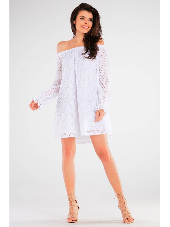 Awama Awama Sukienka letnia A435 Biały Basic Fit
