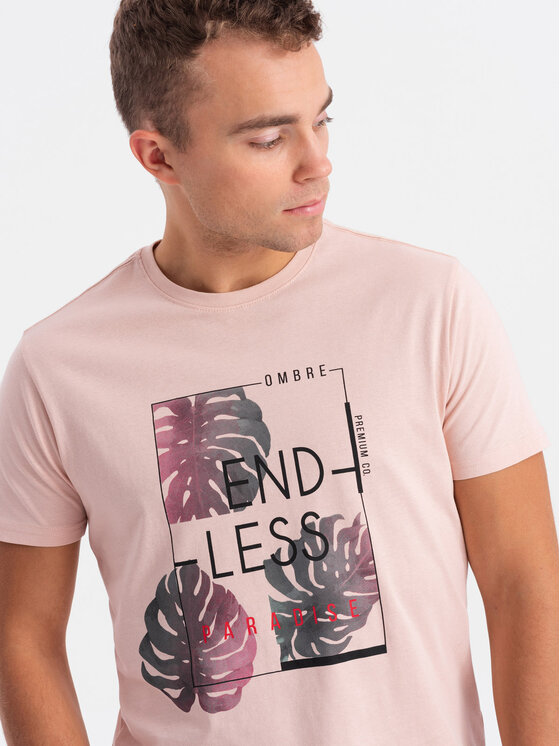 Ombre Ombre T-Shirt OM-TSPT-0131 Różowy Regular Fit