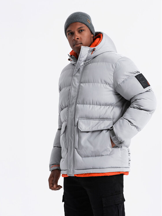 Ombre Ombre Kurtka puchowa OM-JAHP-0208 Szary Regular Fit