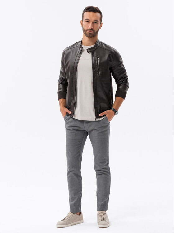 Ombre Ombre Kožená bunda OM-JAFL-0109 Hnědá Regular Fit