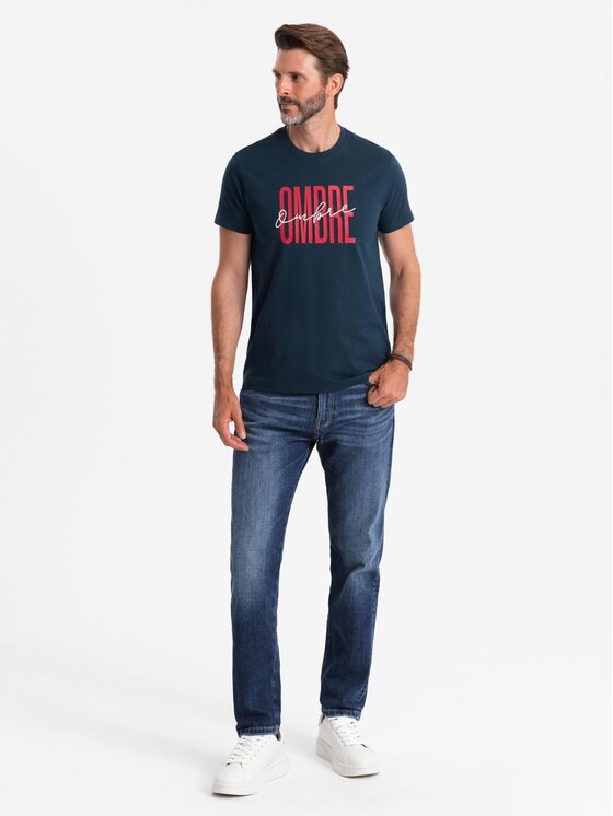 Ombre Ombre T-Shirt S2041 Granatowy Regular Fit