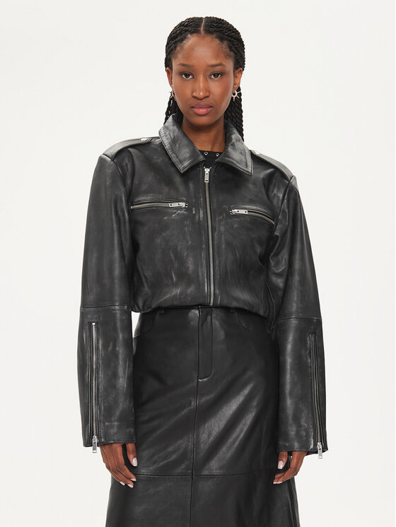 Gestuz Gestuz Lederjacke Gemma 10908766 Schwarz Relaxed Fit