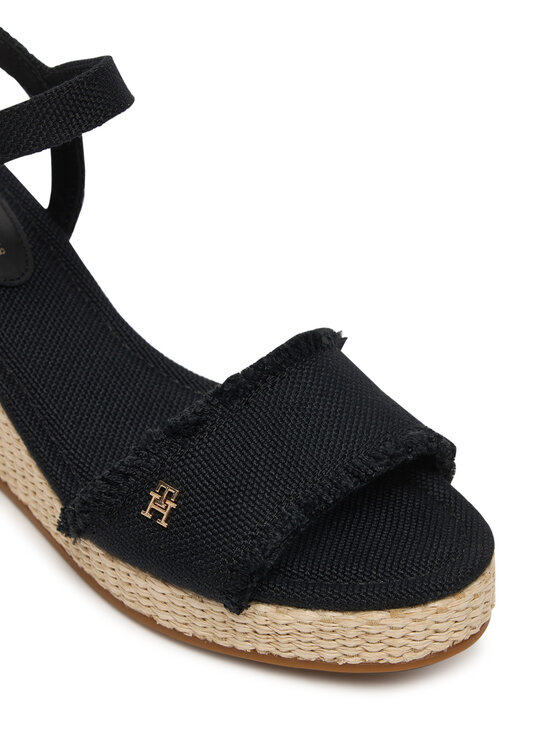 Tommy Hilfiger Tommy Hilfiger Sandali Mid Woven Wedge Espad Fringe FW0FW09470 Črna