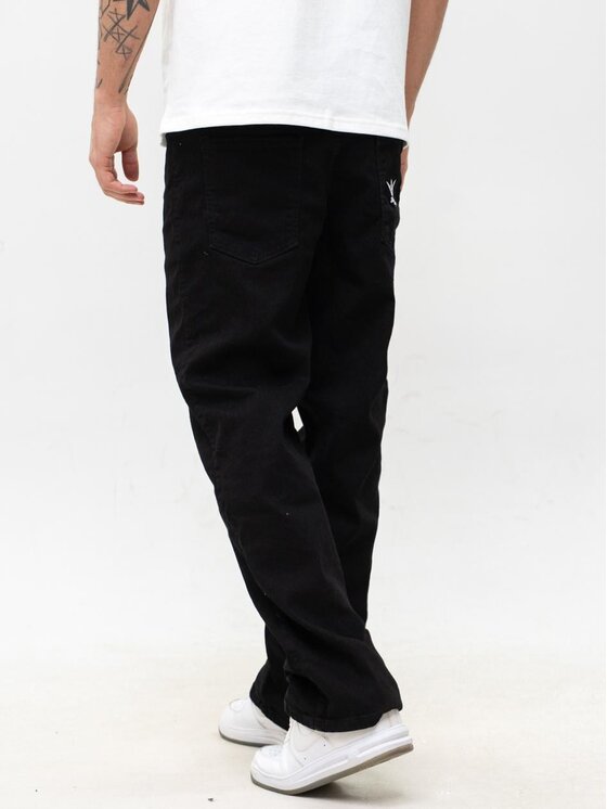 Jigga Wear Jigga Wear Jeansy Luźne szerokie Klasyczne dżinsy Korona na gumce 131183 Czarny Baggy Fit