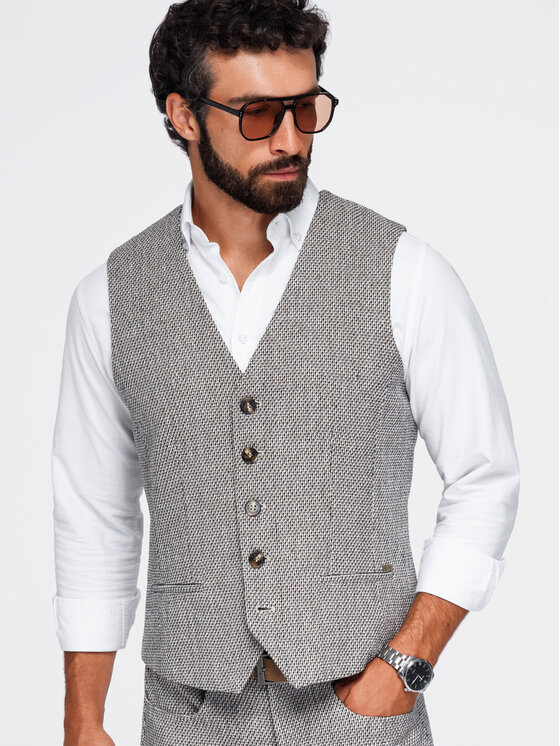 Ombre Ombre Kamizelka OM-BLZV-0155 Brązowy jasny Regular Fit