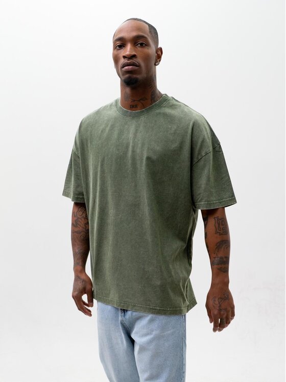 Urban City Urban City T-Shirt Szeroka luźna efekt sprania sprana 130177 Zielony Oversize