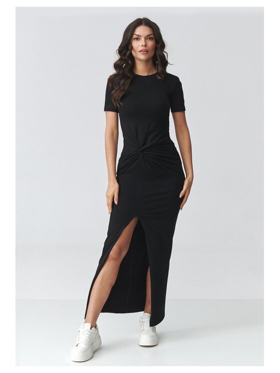 Makadamia Makadamia Sukienka codzienna M931 Czarny Fitted Fit