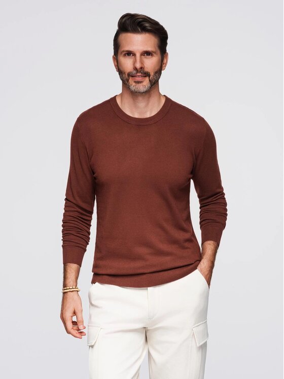 Ombre Ombre Sweter OM-SWSW-0183 Bordowy Regular Fit