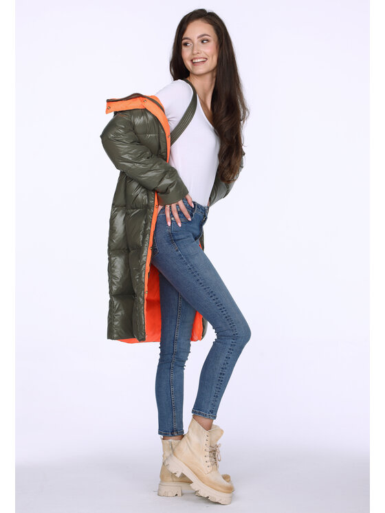 Perso Perso Płaszcz zimowy puchowy z szelkami Khaki Regular Fit
