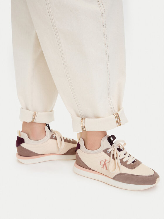 Calvin Klein Calvin Klein Sneakersy Retro Runner Lace Up Sock YW0YW02060 Kremowy