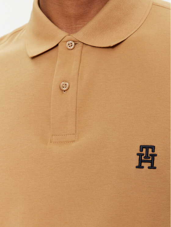Tommy Hilfiger Tommy Hilfiger Тениска с яка и копчета Interlock MW0MW34783 Бежов Regular Fit