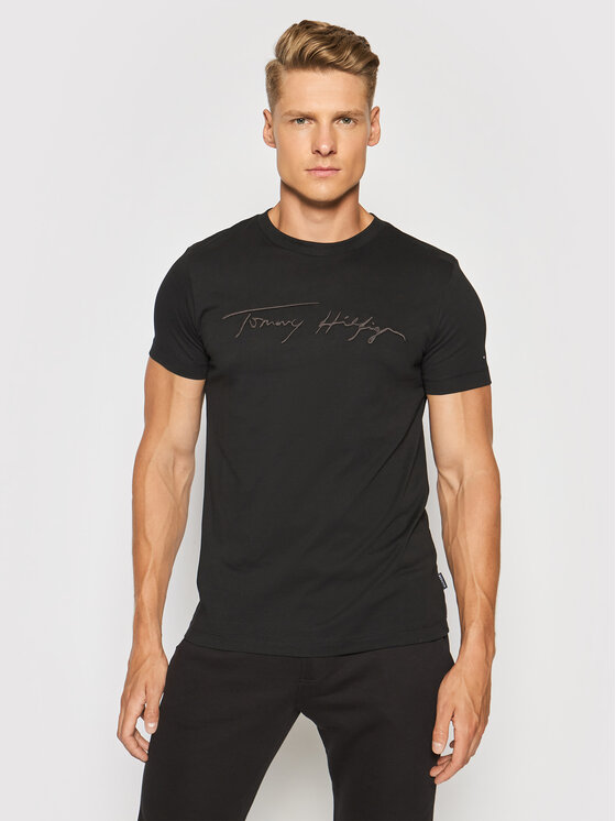 Tommy Hilfiger T-Shirt Signature Graphic MW0MW18729 Czarny Regular Fit •  Modivo.pl