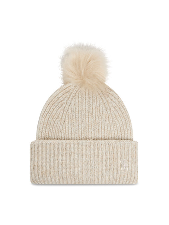 tan beanie with pom