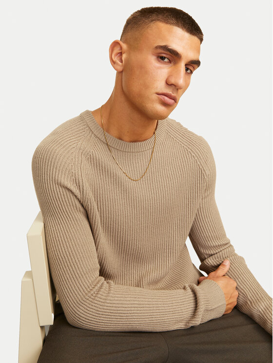 Jack & Jones Jack & Jones Sweter Pannel 12258471 Beżowy Regular Fit