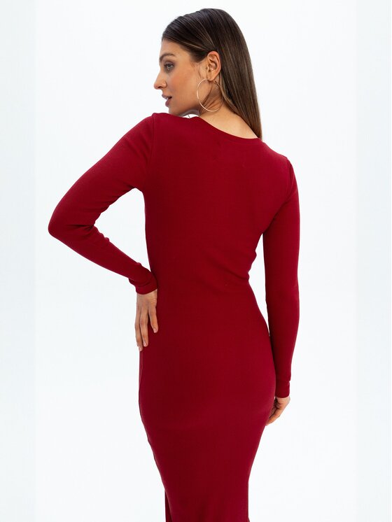 Nudyess Nudyess Sukienka dzianinowa Eos Maxi z prążka Bordowy Fitted Fit