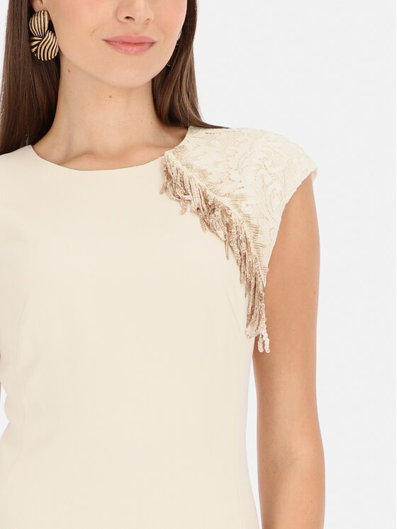 L’AF L’AF Sukienka koktajlowa Edith Kremowy Slim Fit