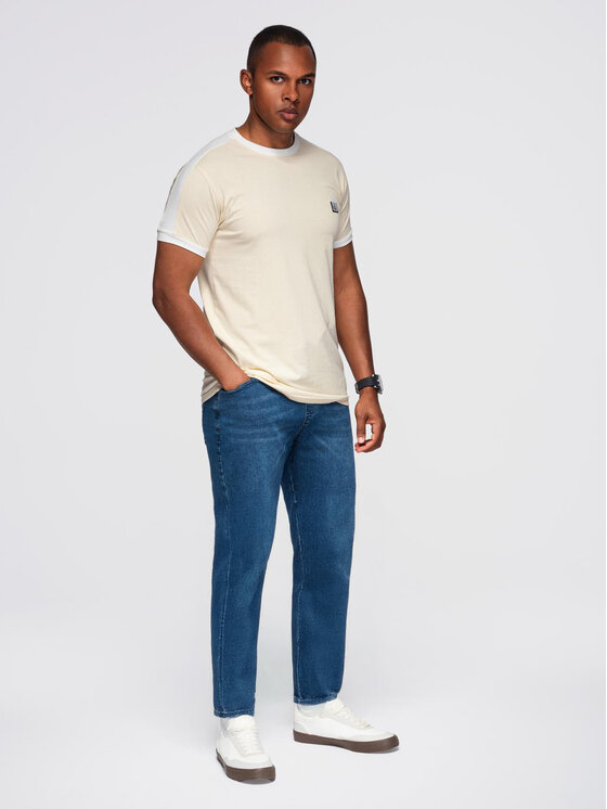 Ombre Ombre T-Shirt OM-TSCT-0115 Beżowy Regular Fit