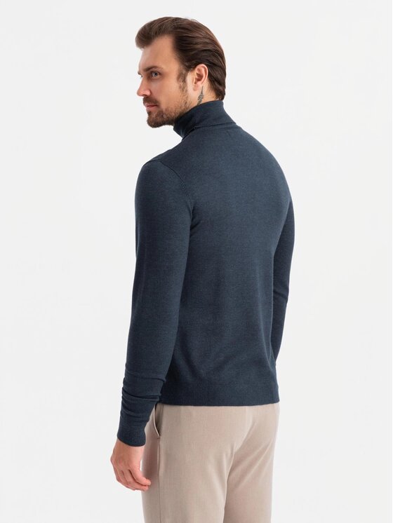 Ombre Ombre Sweter OM-SWTN-0127 Granatowy Regular Fit