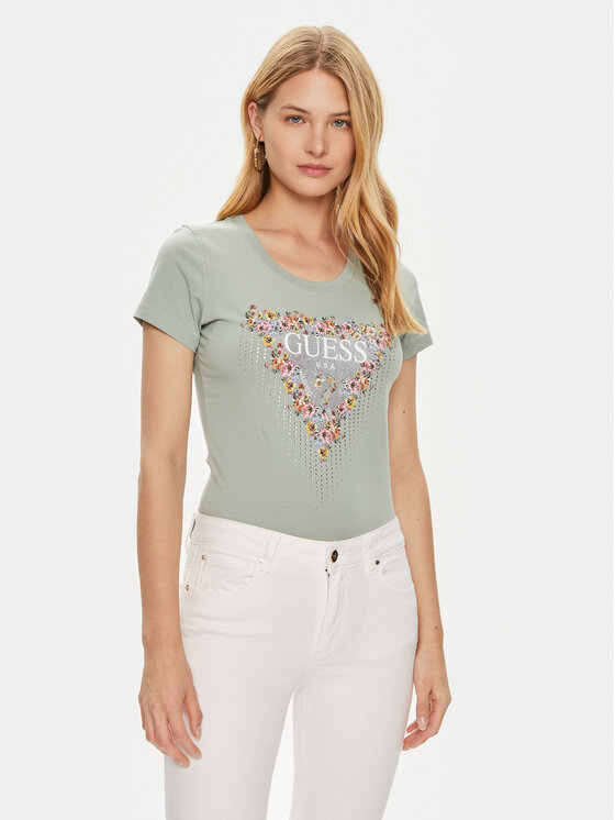 Guess T-shirt W4YI72 J1314 Zelena Slim Fit