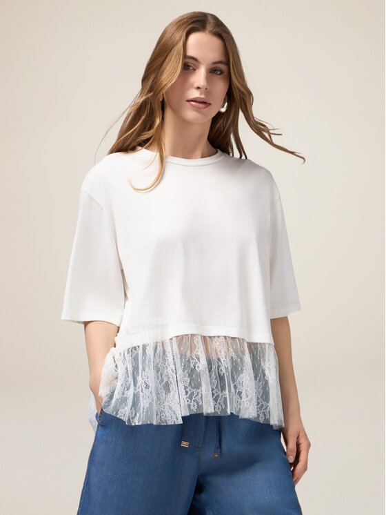 Oltre Oltre T-Shirt G395J004185N011 Biały Boxy Fit