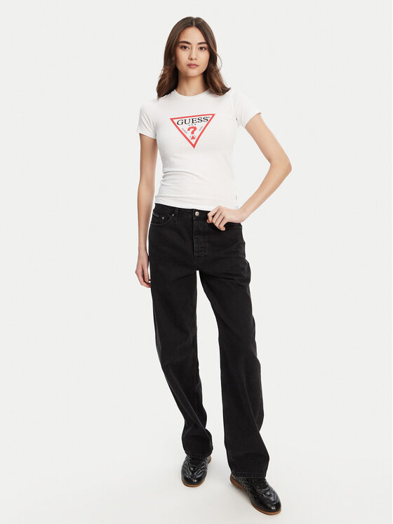 Guess Jeans Guess Jeans T-krekls W4YI04 J1314 Balts Regular Fit