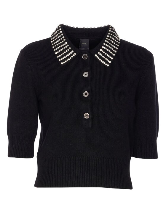 PINKO PINKO Sweter Emilia maglia blend con strass Czarny Slim Fit