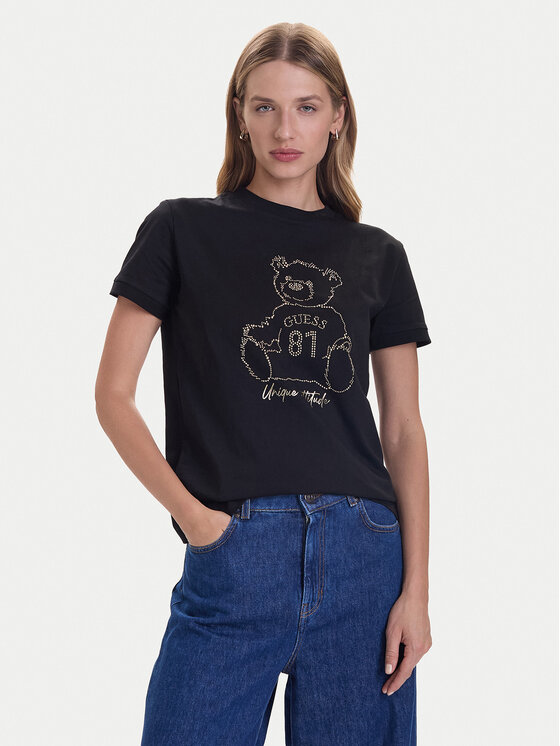 Guess Guess Tricou V5BI16 K8FQ4 Negru Regular Fit