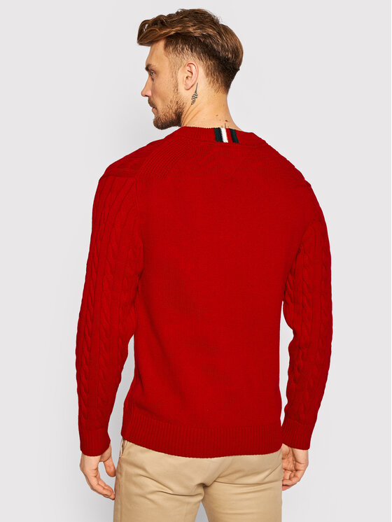 Tommy Hilfiger Sweter Graphic Cable MW0MW15460 Czerwony Regular Fit