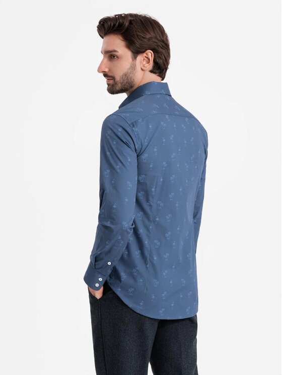 Ombre Ombre Košile OM-SHCS-0156 Tmavomodrá Regular Fit