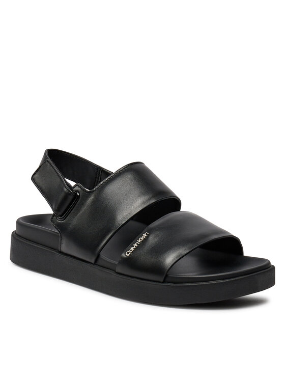 Calvin Klein Calvin Klein Sandále Flat Sandal Calvin Mtl Lth HW0HW01984 Čierna