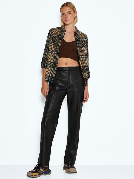 Noisy May Noisy May Dirbtinės odos kelnės Luke 27022747 Juoda Straight Fit