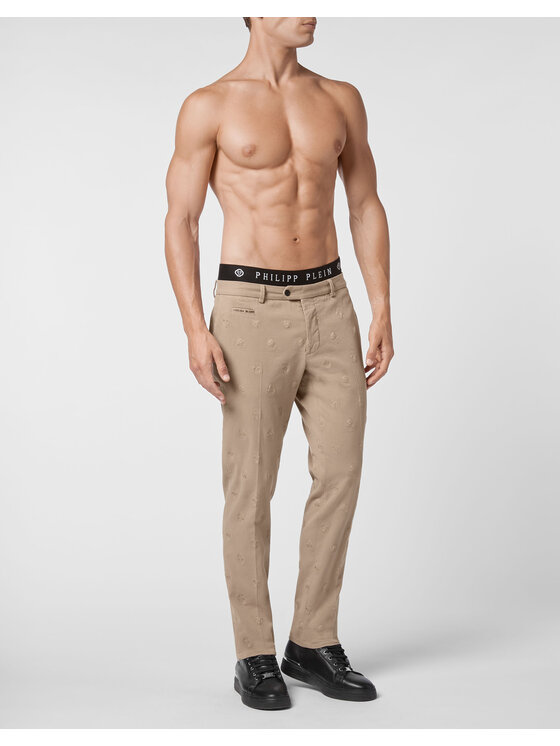 PHILIPP PLEIN PHILIPP PLEIN Bavlnené nohavice 2515 Béžová Regular Fit